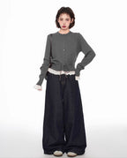 Layered Look Lace - Trimmed Crop Knit Sweater - COPPING THREADS - CT Select