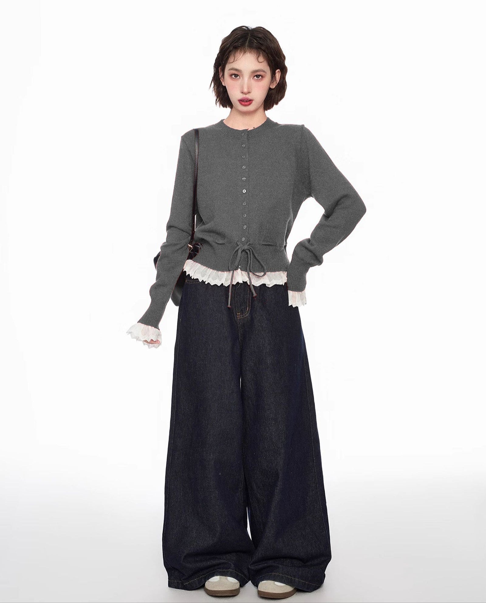 Layered Look Lace - Trimmed Crop Knit Sweater - COPPING THREADS - CT Select