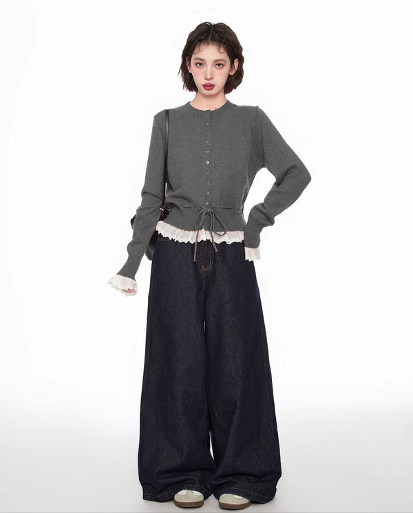 Layered Look Lace - Trimmed Crop Knit Sweater - COPPING THREADS - CT Select