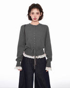 Layered Look Lace - Trimmed Crop Knit Sweater - COPPING THREADS - CT Select
