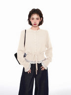 Layered Look Lace - Trimmed Crop Knit Sweater - COPPING THREADS - CT Select