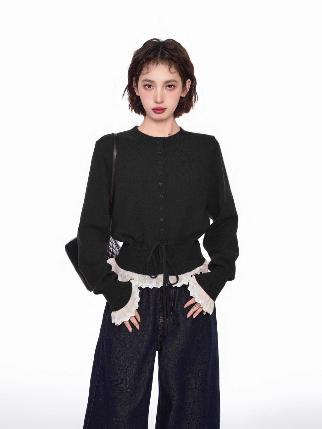 Layered Look Lace - Trimmed Crop Knit Sweater - COPPING THREADS - CT Select