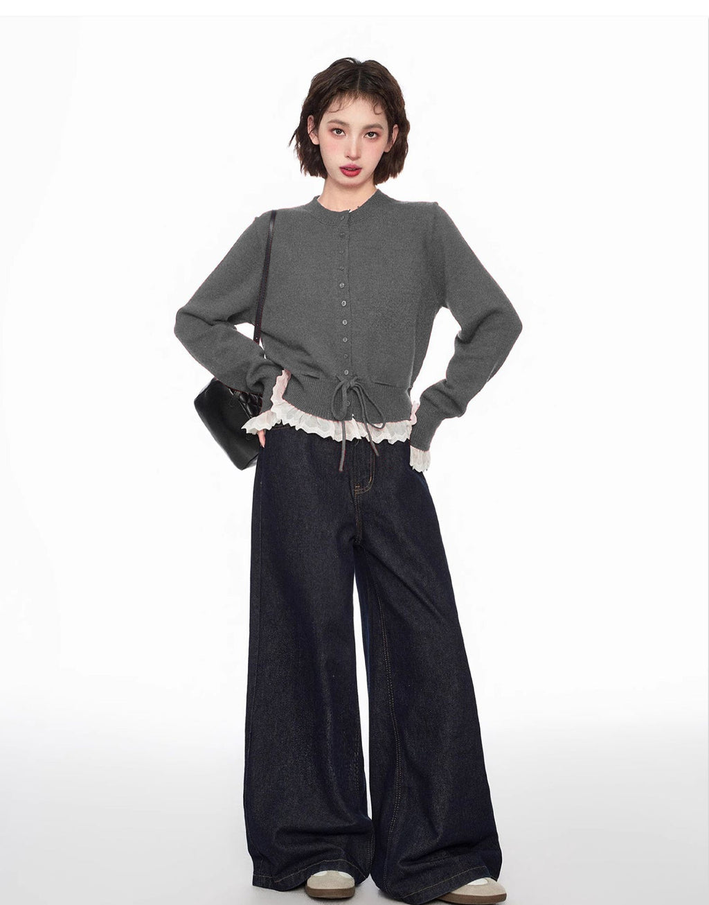 Layered Look Lace - Trimmed Crop Knit Sweater - COPPING THREADS - CT Select