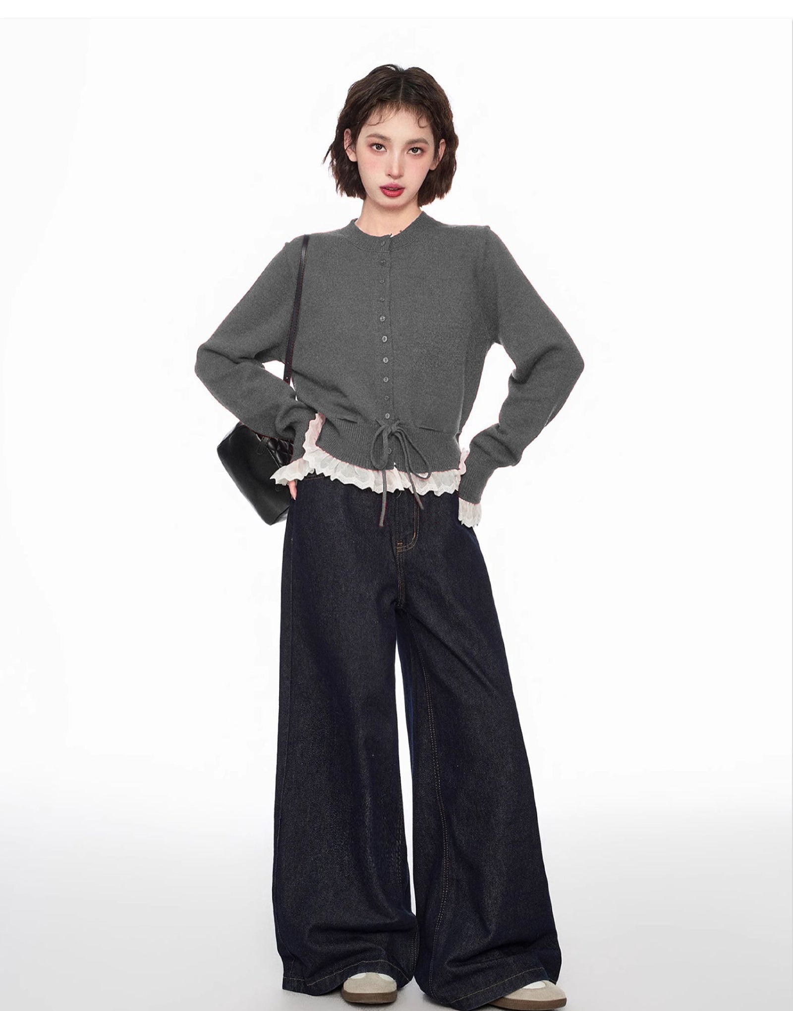 Layered Look Lace - Trimmed Crop Knit Sweater - COPPING THREADS - CT Select