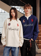 Layered Patchwork Crest Embroidered V - Neck Long Sleeve Tee - COPPING THREADS - Harsh and Cruel