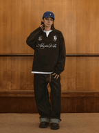 Layered Patchwork Crest Embroidered V - Neck Long Sleeve Tee - COPPING THREADS - Harsh and Cruel