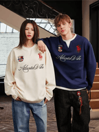 Layered Patchwork Crest Embroidered V - Neck Long Sleeve Tee - COPPING THREADS - Harsh and Cruel