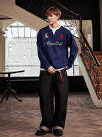 Layered Patchwork Crest Embroidered V - Neck Long Sleeve Tee - COPPING THREADS - Harsh and Cruel