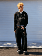 Layered Patchwork Crest Embroidered V - Neck Long Sleeve Tee - COPPING THREADS - Harsh and Cruel