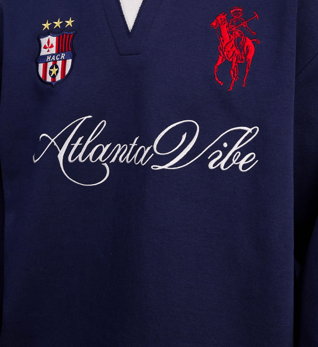 Layered Patchwork Crest Embroidered V - Neck Long Sleeve Tee - COPPING THREADS - Harsh and Cruel