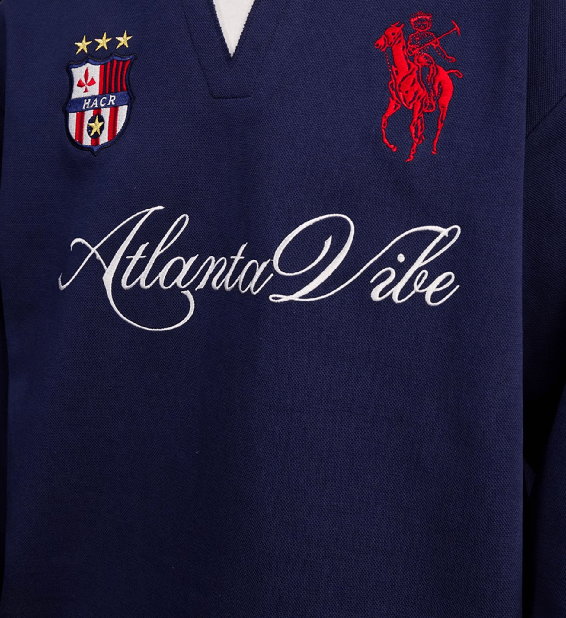 Layered Patchwork Crest Embroidered V - Neck Long Sleeve Tee - COPPING THREADS - Harsh and Cruel