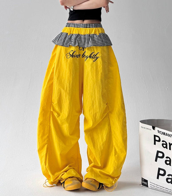 Layered Plaid-Waist Wide-Leg Pants - CT599 - COPPING THREADS - CT ORIGINALS