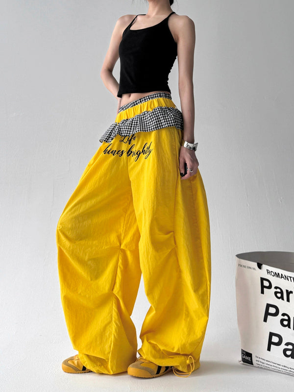 Layered Plaid-Waist Wide-Leg Pants - CT599 - COPPING THREADS - CT ORIGINALS