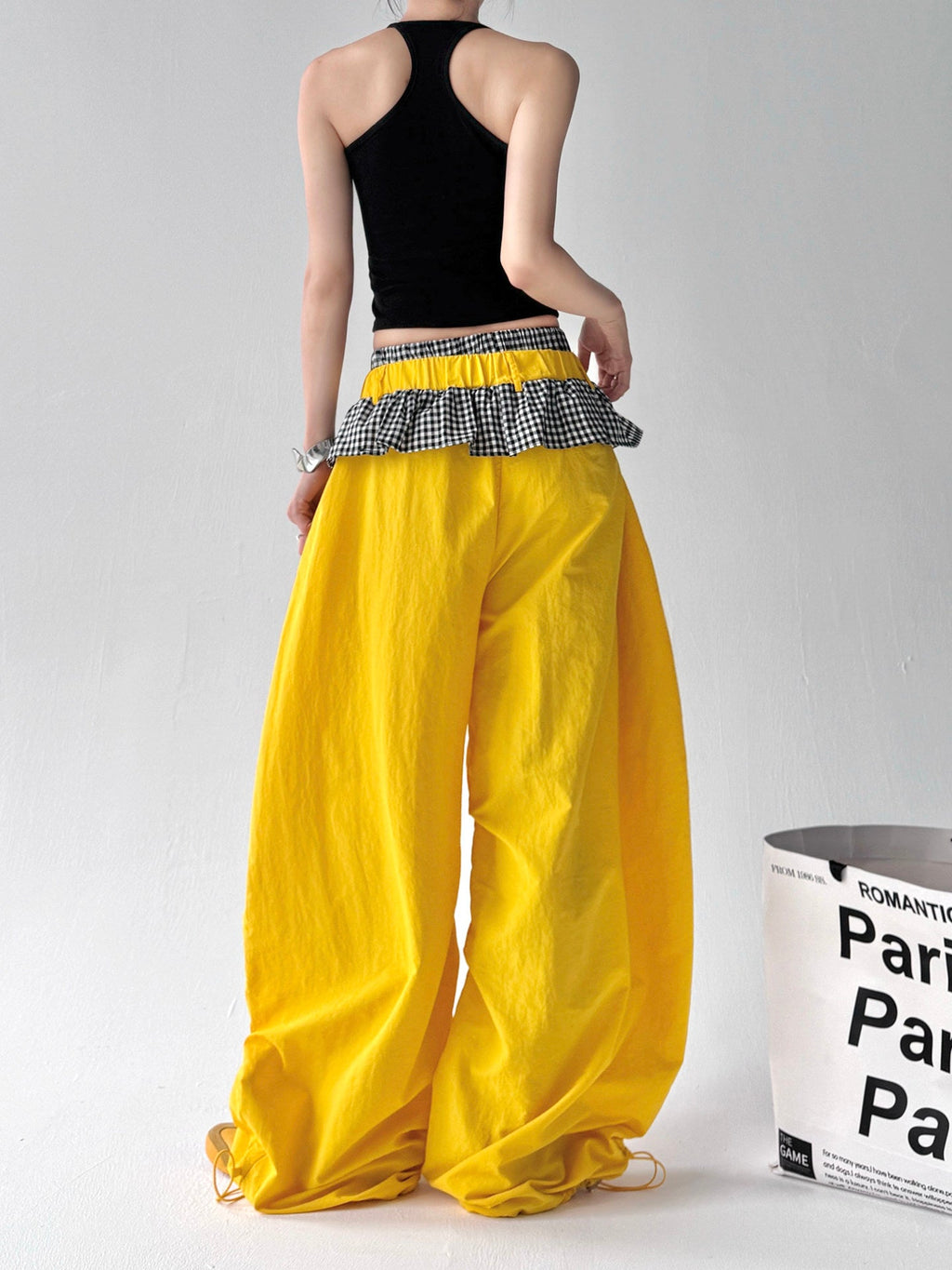 Layered Plaid-Waist Wide-Leg Pants - CT599 - COPPING THREADS - CT ORIGINALS