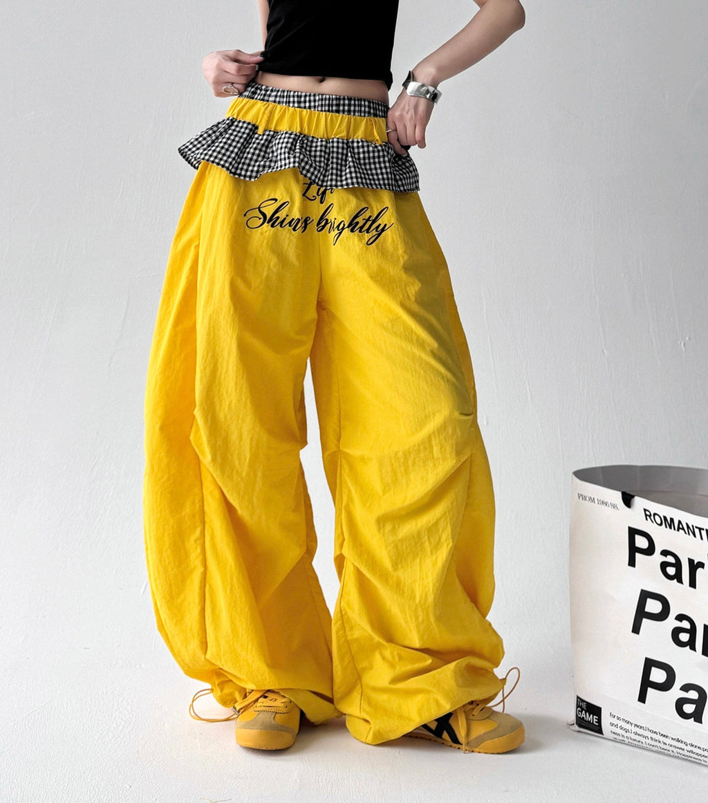 Layered Plaid-Waist Wide-Leg Pants - CT599 - COPPING THREADS - CT ORIGINALS