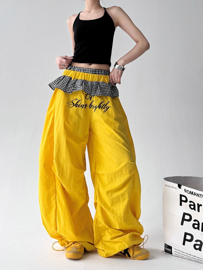 Layered Plaid-Waist Wide-Leg Pants - CT599 - COPPING THREADS - CT ORIGINALS