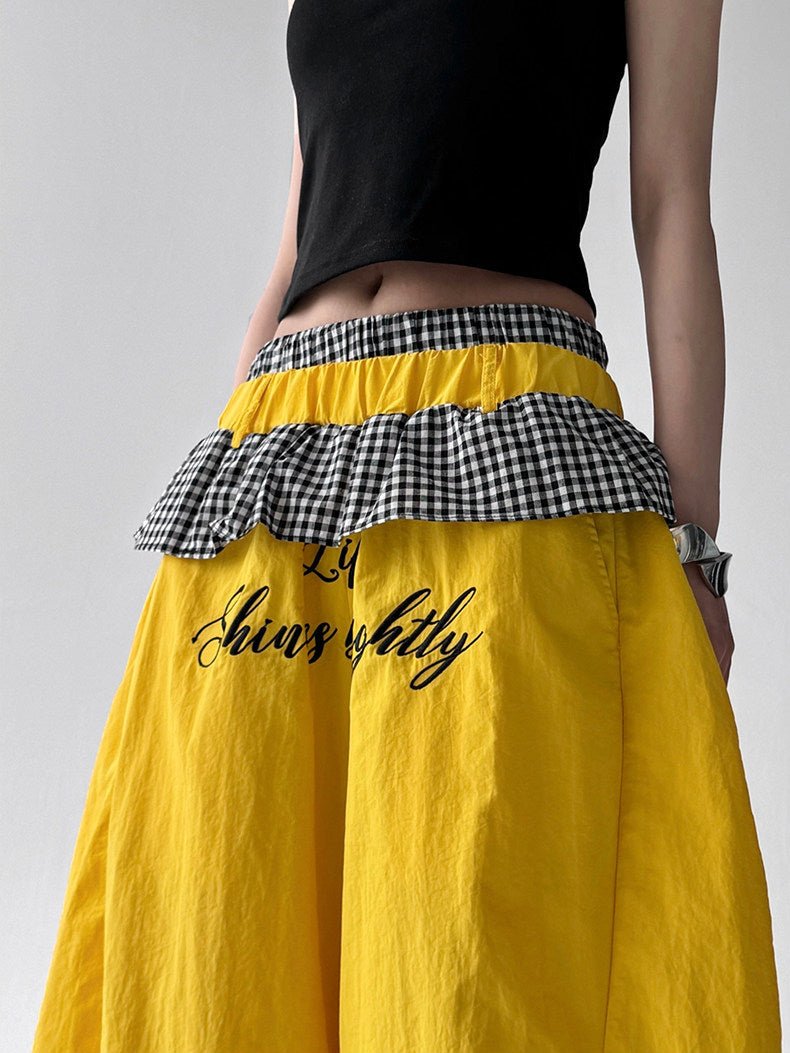 Layered Plaid-Waist Wide-Leg Pants - CT599 - COPPING THREADS - CT ORIGINALS