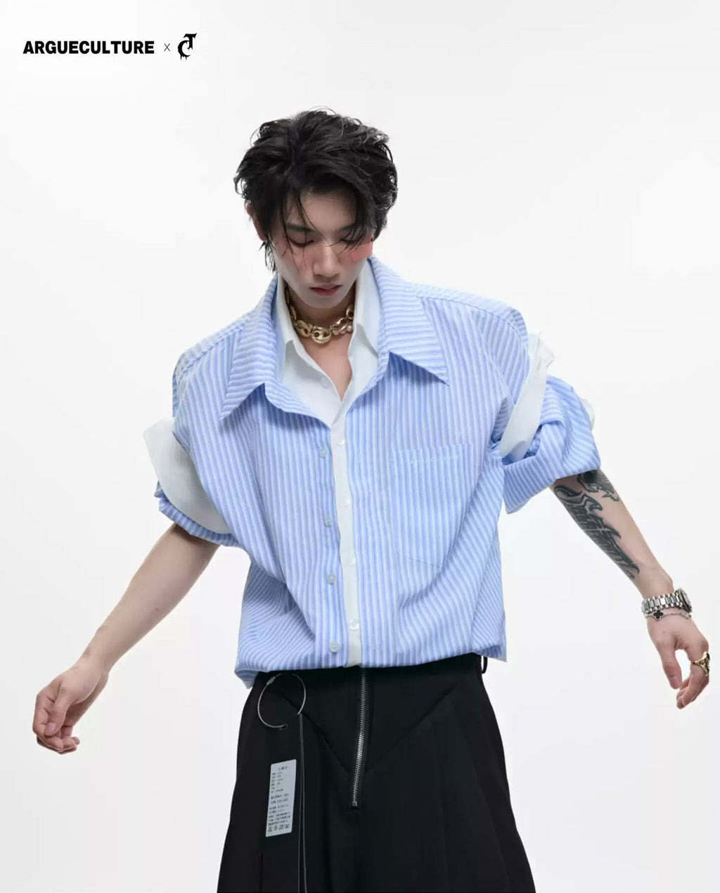 Layered Stripe Relaxed Short-Sleeve Shirt - COPPING THREADS - Argue Culture