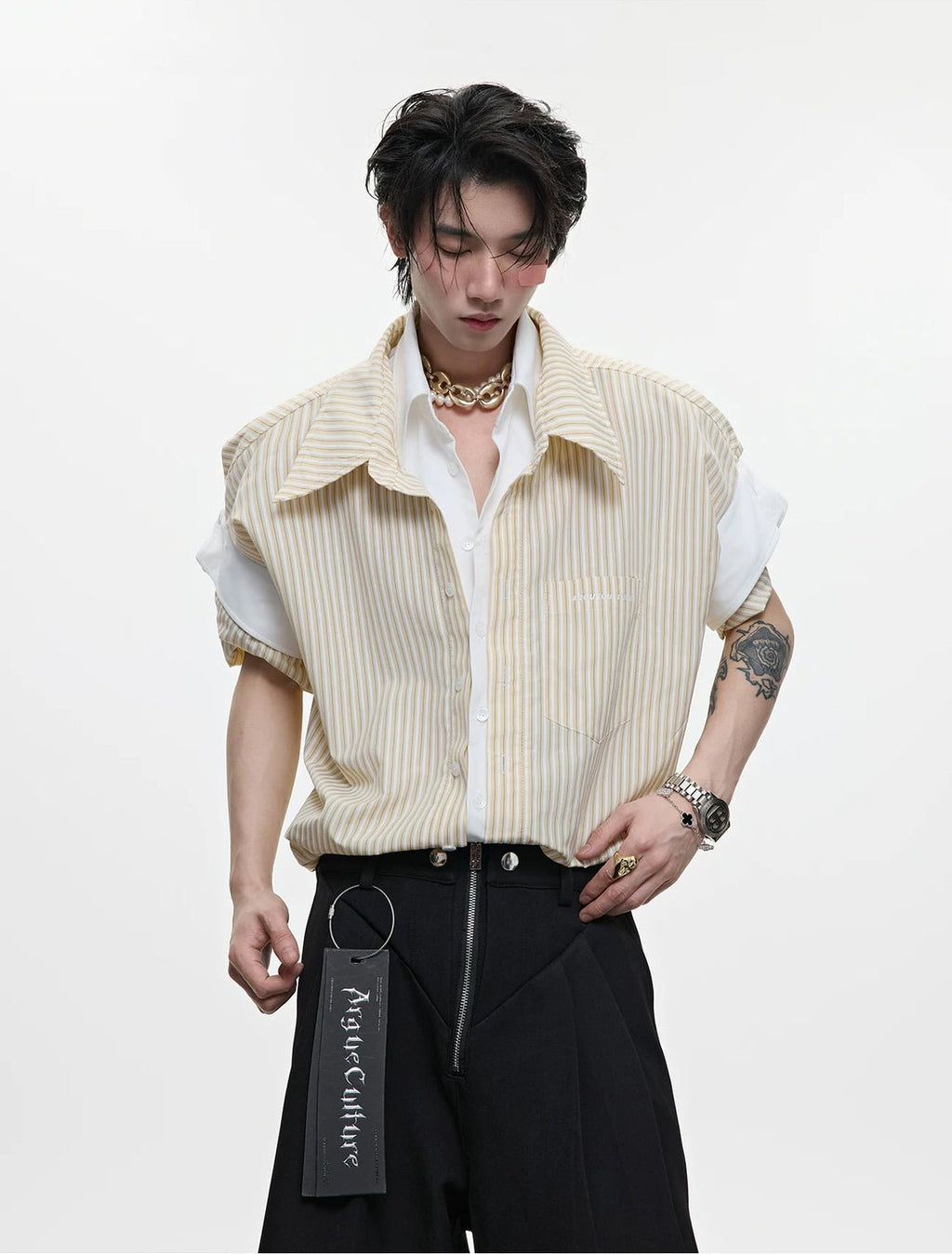 Layered Stripe Relaxed Short-Sleeve Shirt - COPPING THREADS - Argue Culture