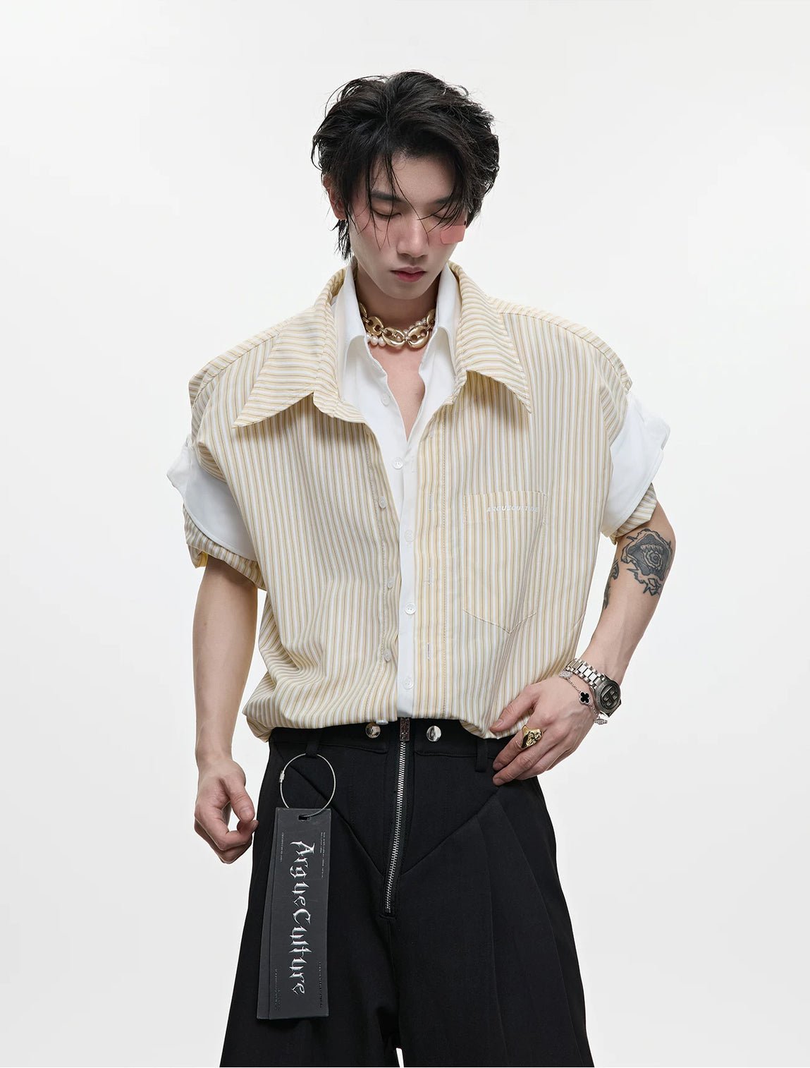 Layered Stripe Relaxed Short-Sleeve Shirt - COPPING THREADS - Argue Culture