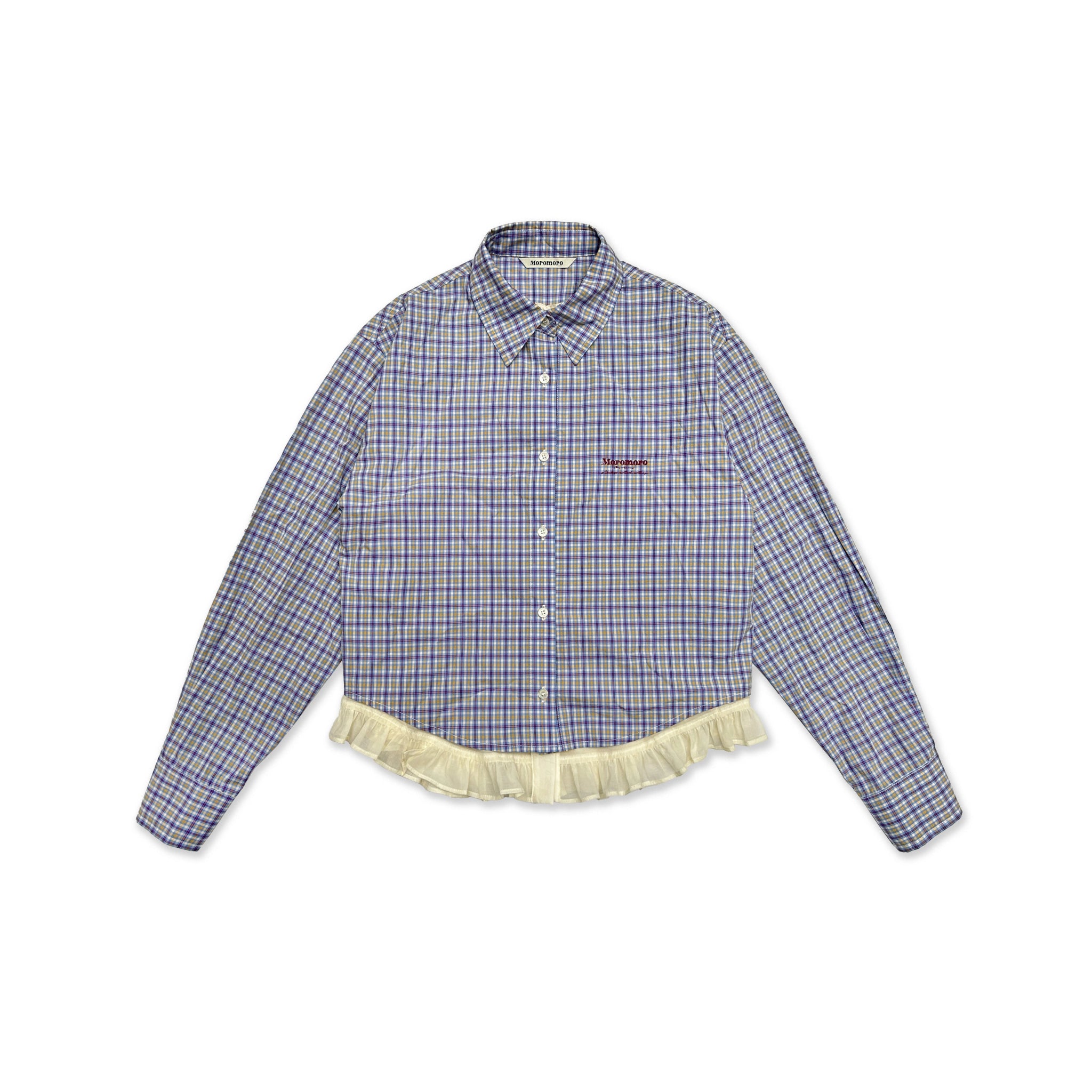 Layered Tencel Lace Hem Fitted Gingham Shirt - COPPING THREADS - MOROMORO