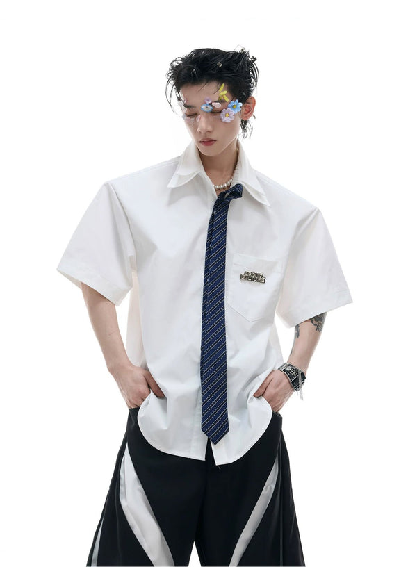 Layered Tie-Collar Short-Sleeve Shirt - COPPING THREADS - Argue Culture