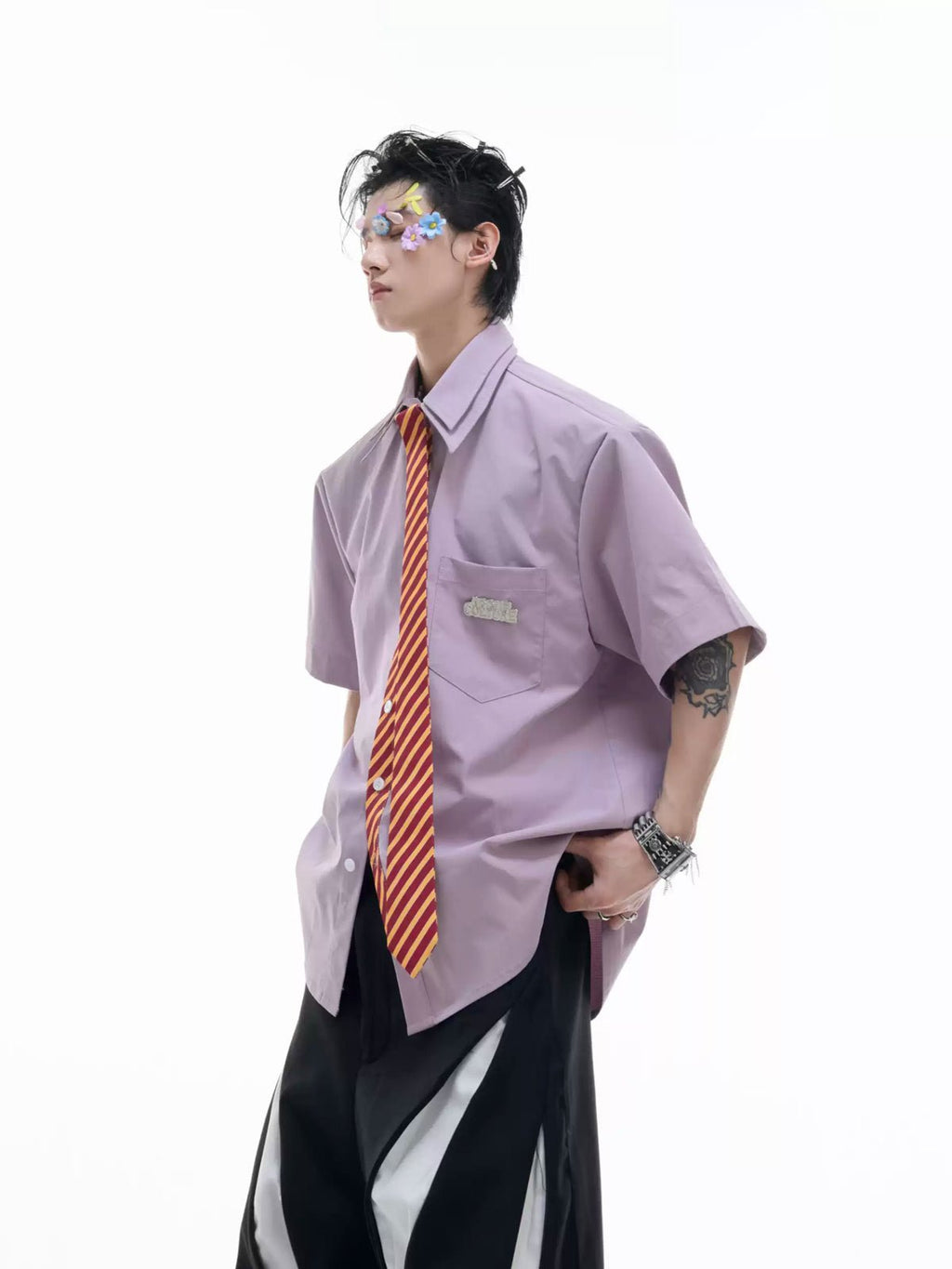 Layered Tie-Collar Short-Sleeve Shirt - COPPING THREADS - Argue Culture