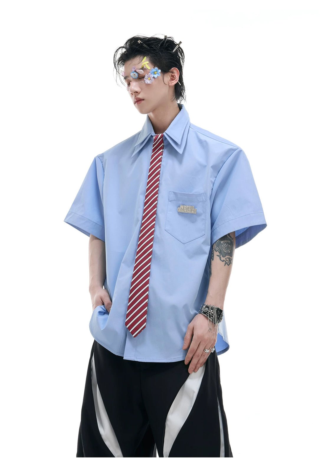 Layered Tie-Collar Short-Sleeve Shirt - COPPING THREADS - Argue Culture