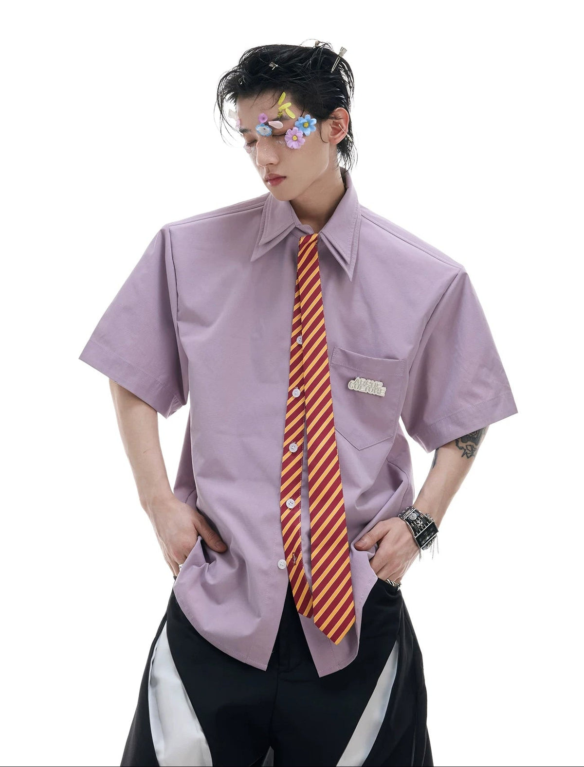 Layered Tie-Collar Short-Sleeve Shirt - COPPING THREADS - Argue Culture