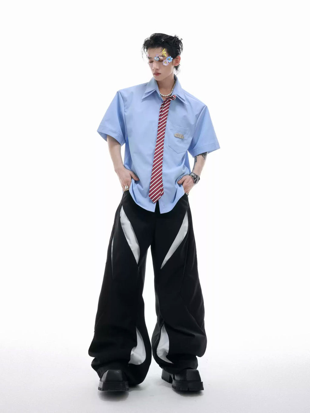 Layered Tie-Collar Short-Sleeve Shirt - COPPING THREADS - Argue Culture