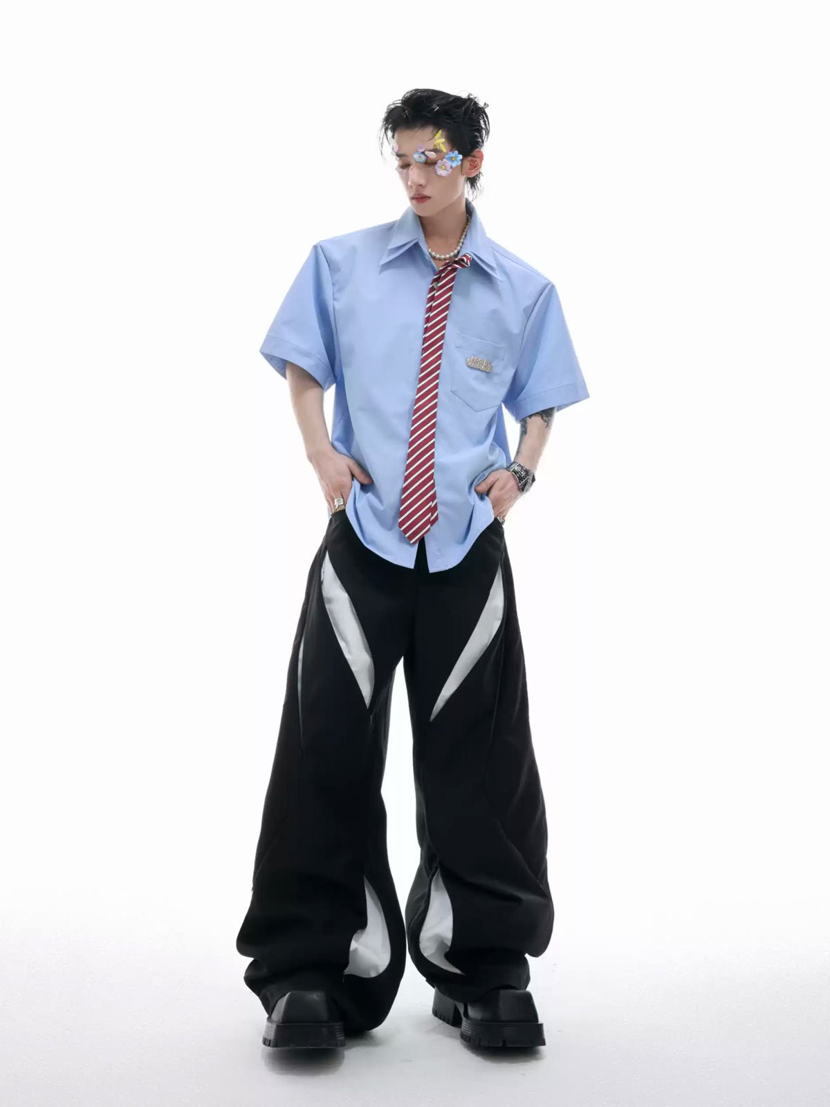 Layered Tie-Collar Short-Sleeve Shirt - COPPING THREADS - Argue Culture