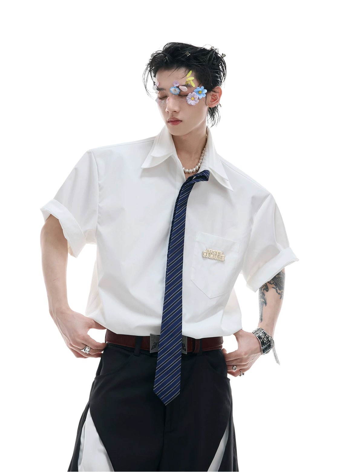 Layered Tie-Collar Short-Sleeve Shirt - COPPING THREADS - Argue Culture