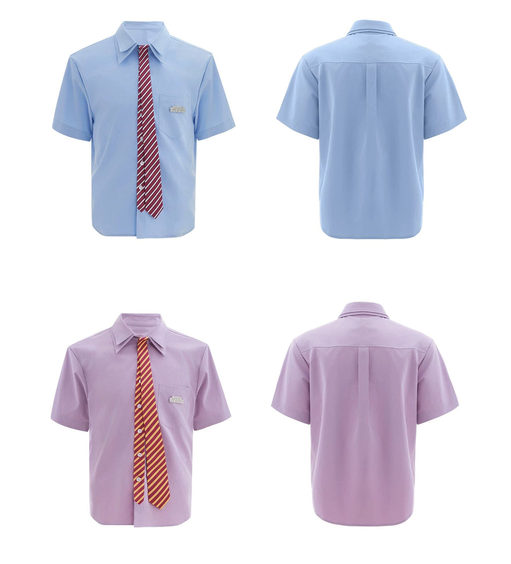 Layered Tie-Collar Short-Sleeve Shirt - COPPING THREADS - Argue Culture