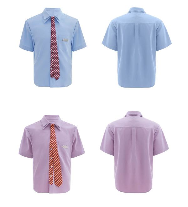 Layered Tie-Collar Short-Sleeve Shirt - COPPING THREADS - Argue Culture
