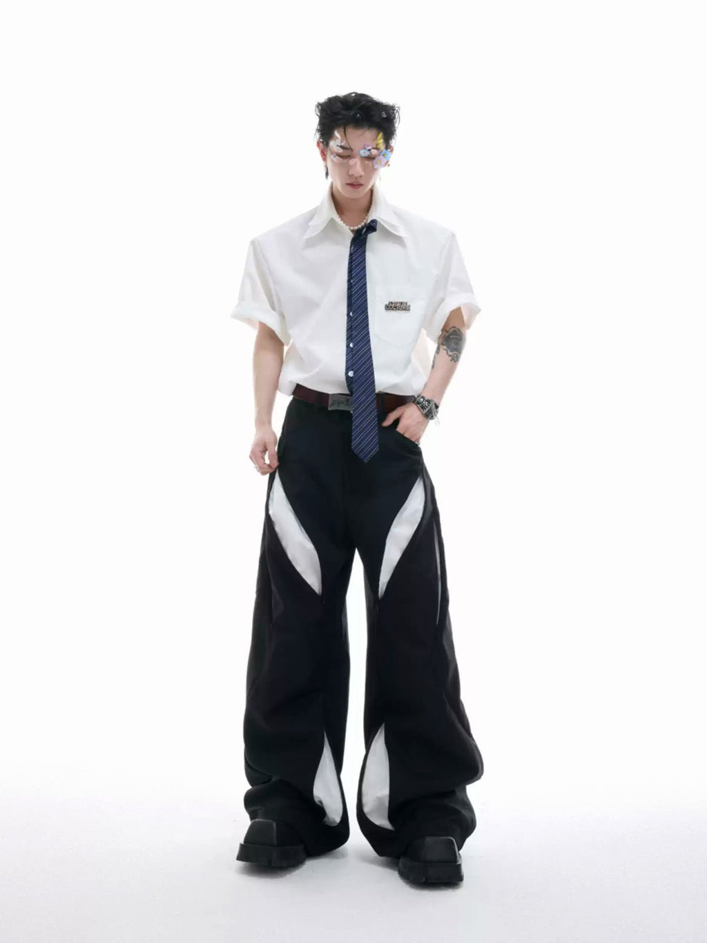 Layered Tie-Collar Short-Sleeve Shirt - COPPING THREADS - Argue Culture
