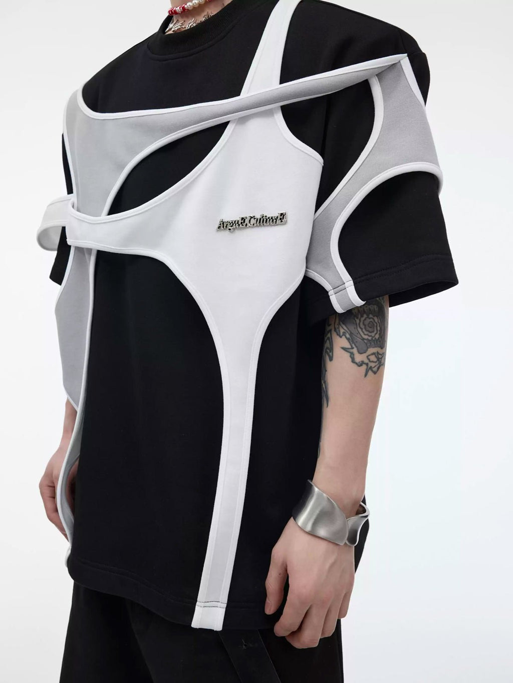 Layered Tie-Detail Padded-Shoulder T-Shirt - COPPING THREADS - Argue Culture