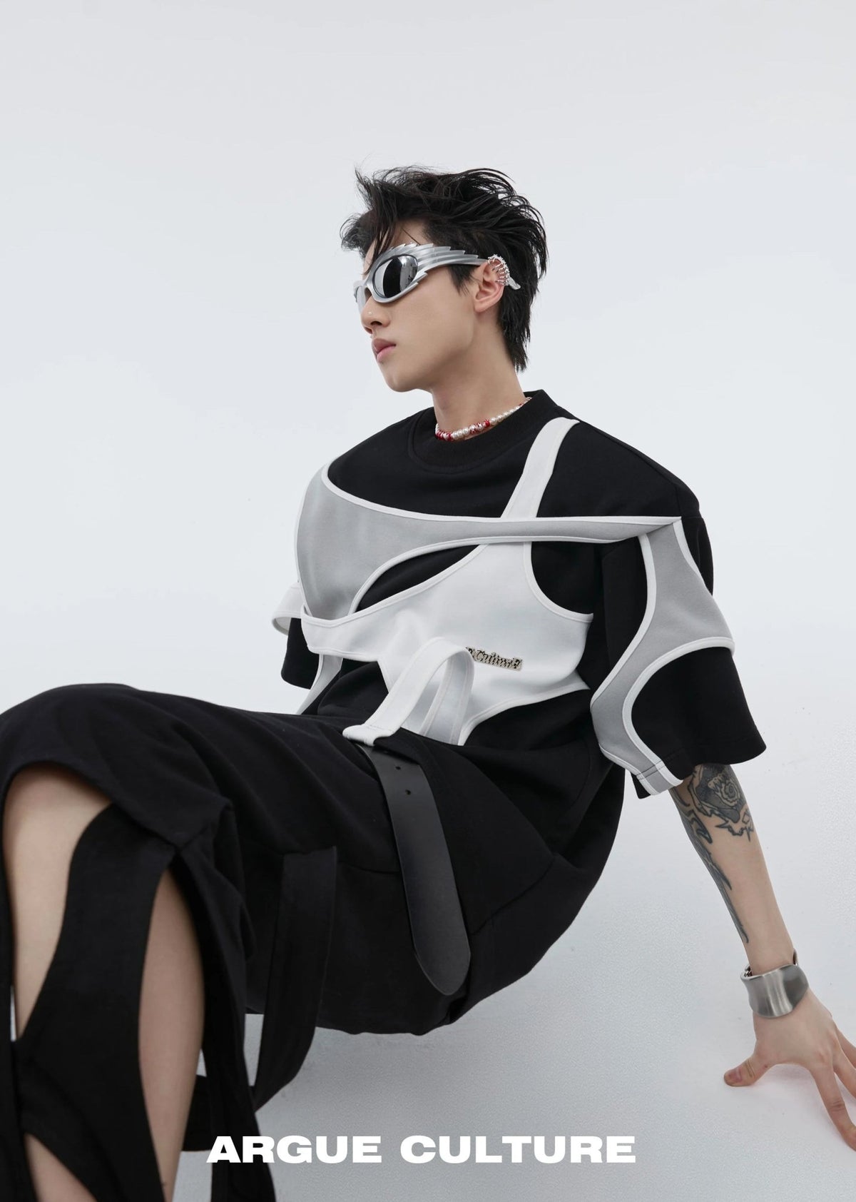 Layered Tie-Detail Padded-Shoulder T-Shirt - COPPING THREADS - Argue Culture