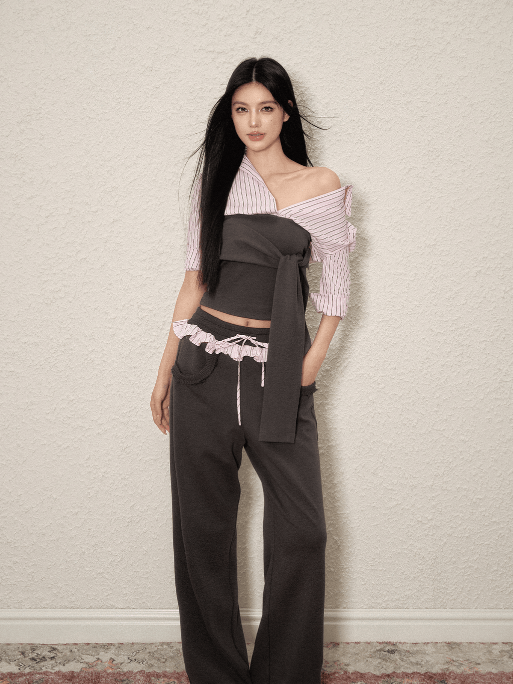 Layered Tie - Front Top & Ruffle Waist Joggers Set - COPPING THREADS - AGAM