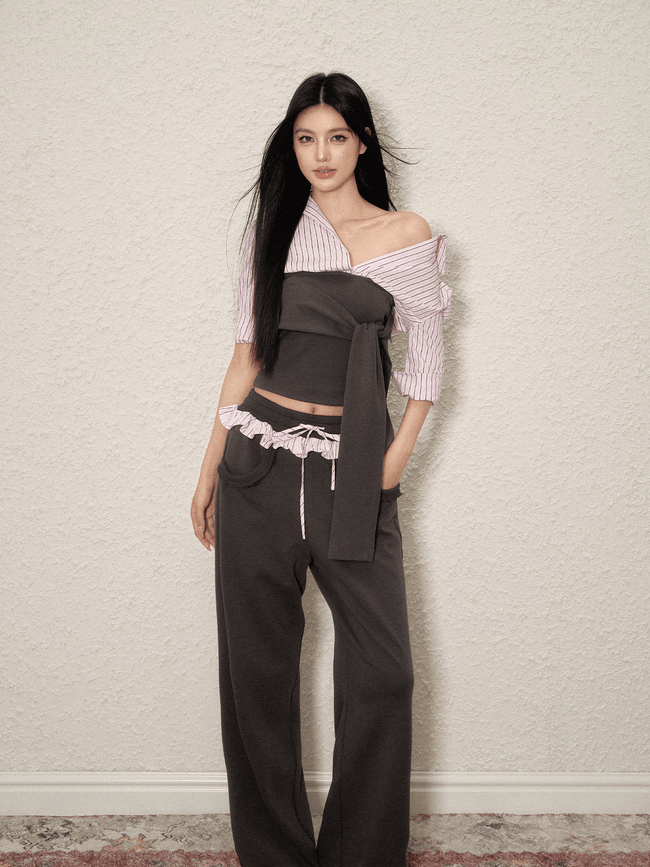 Layered Tie - Front Top & Ruffle Waist Joggers Set - COPPING THREADS - AGAM Hover Image