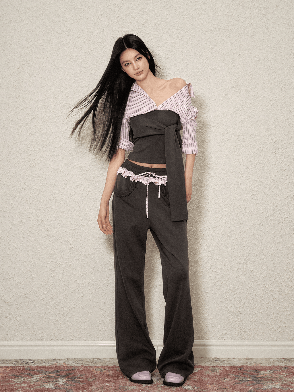 Layered Tie - Front Top & Ruffle Waist Joggers Set - COPPING THREADS - AGAM