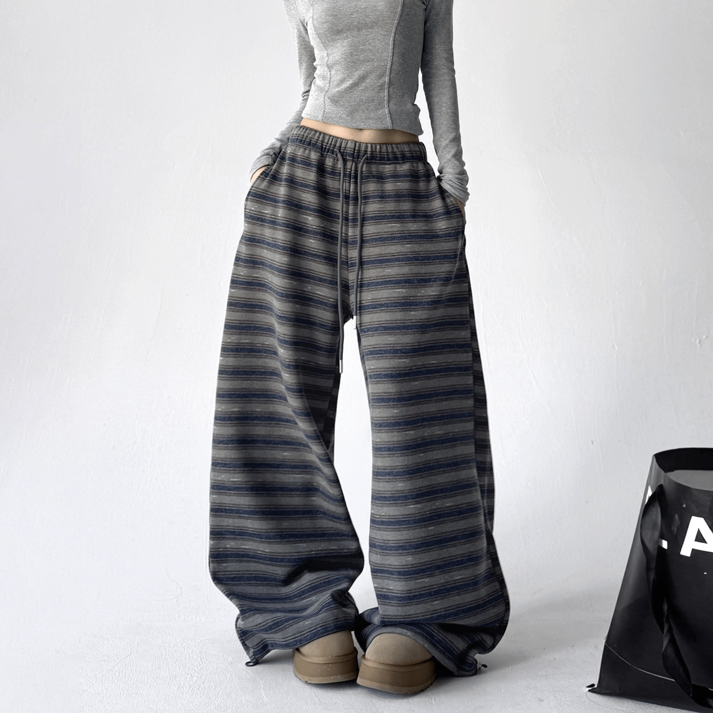 Lazy Striped Fleece Wide - Leg Pants - COPPING THREADS - CT Select