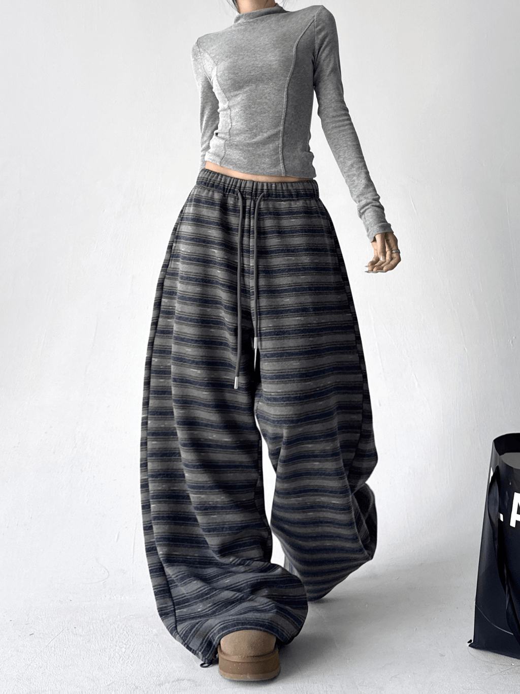 Lazy Striped Fleece Wide - Leg Pants - COPPING THREADS - CT Select