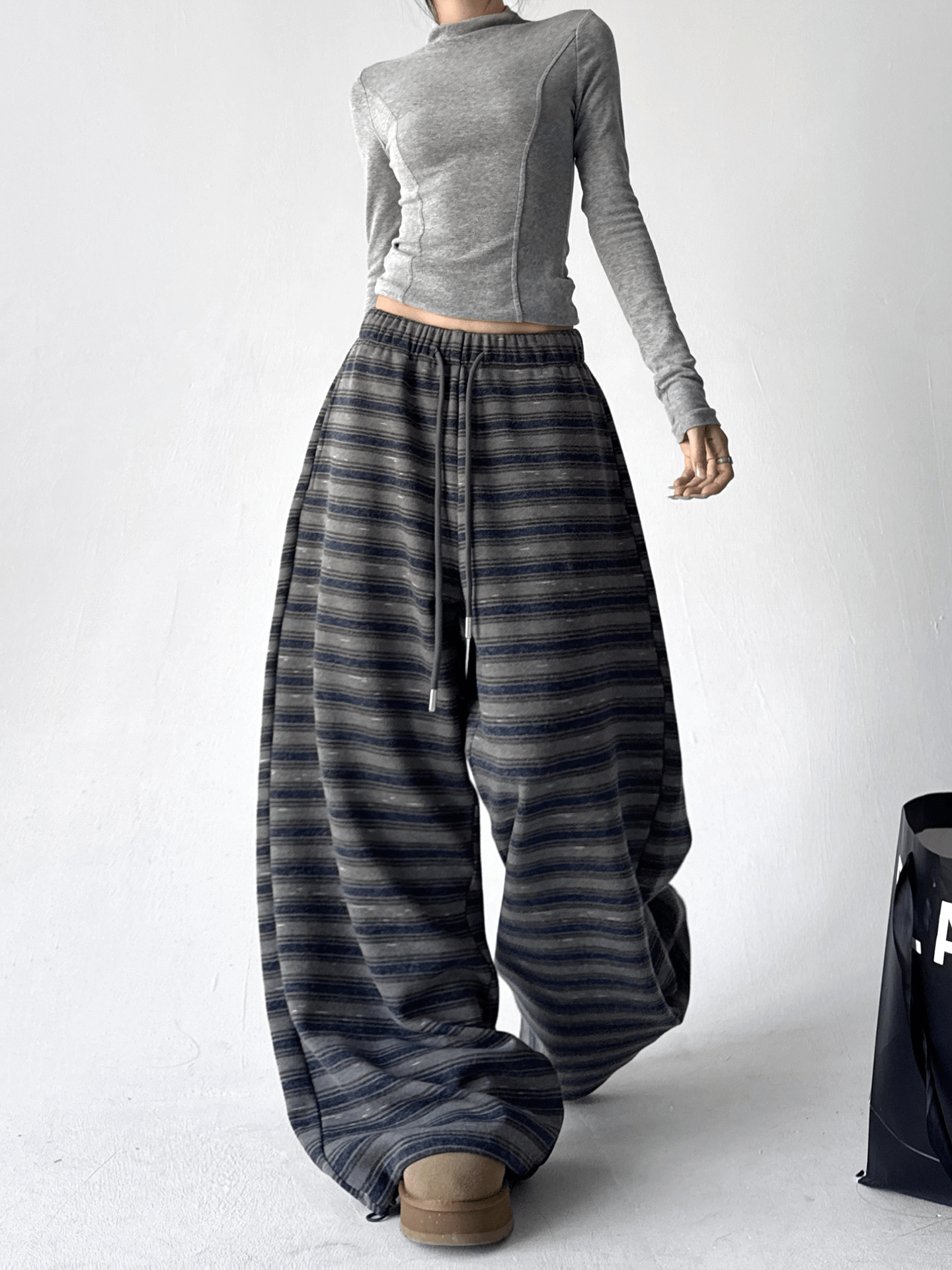 Lazy Striped Fleece Wide - Leg Pants - COPPING THREADS - CT Select