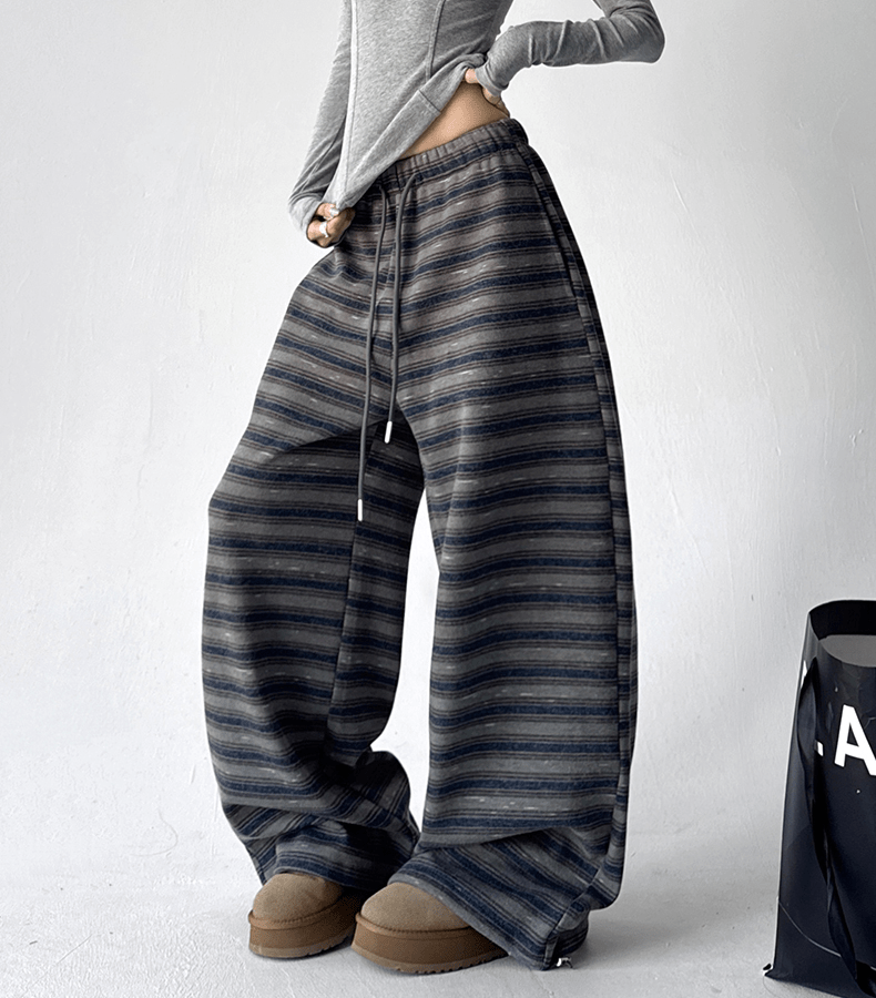 Lazy Striped Fleece Wide-Leg Pants Secondary image