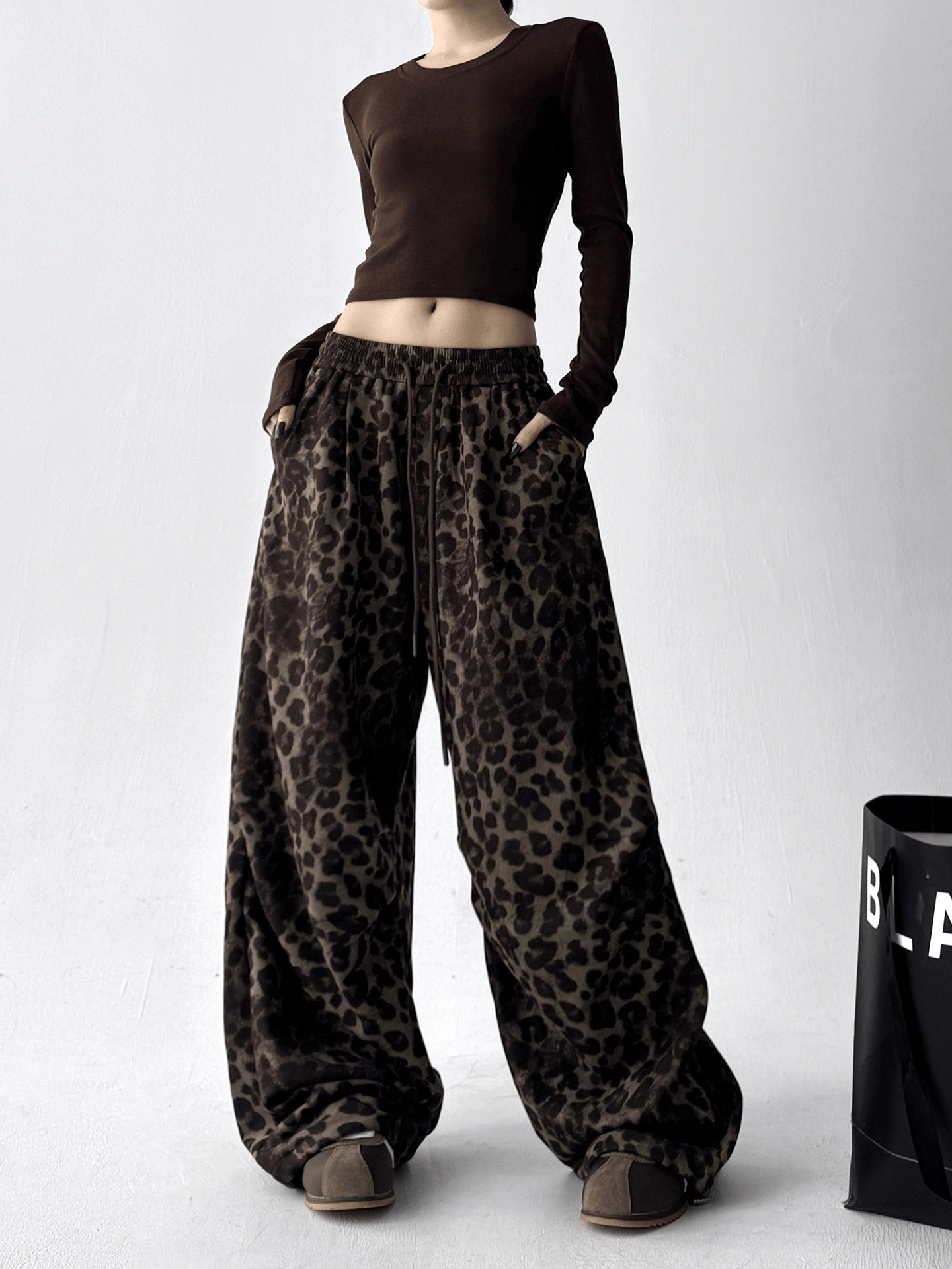 Leopard Print Drawstring Wide - Leg Pants - COPPING THREADS - CT Select