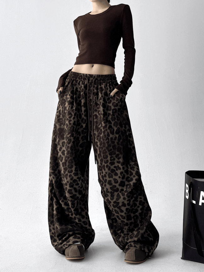 Leopard Print Drawstring Wide - Leg Pants - COPPING THREADS - CT Select Hover Image