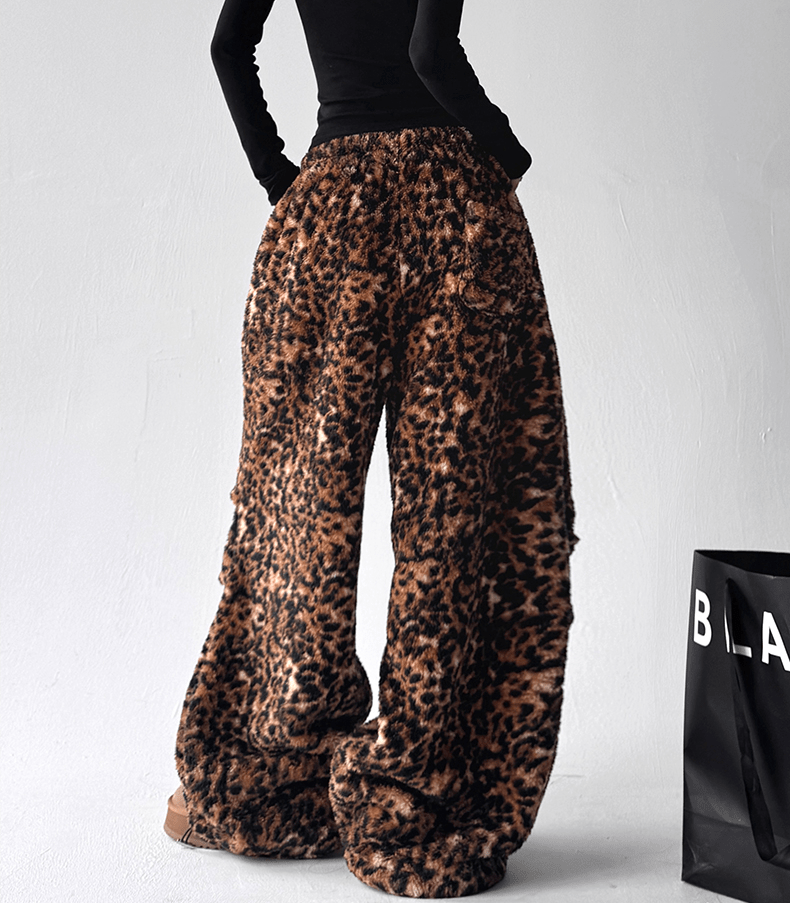 Leopard Print Plush Wide - Leg Pants - COPPING THREADS - CT Select