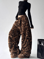 Leopard Print Plush Wide - Leg Pants - COPPING THREADS - CT Select