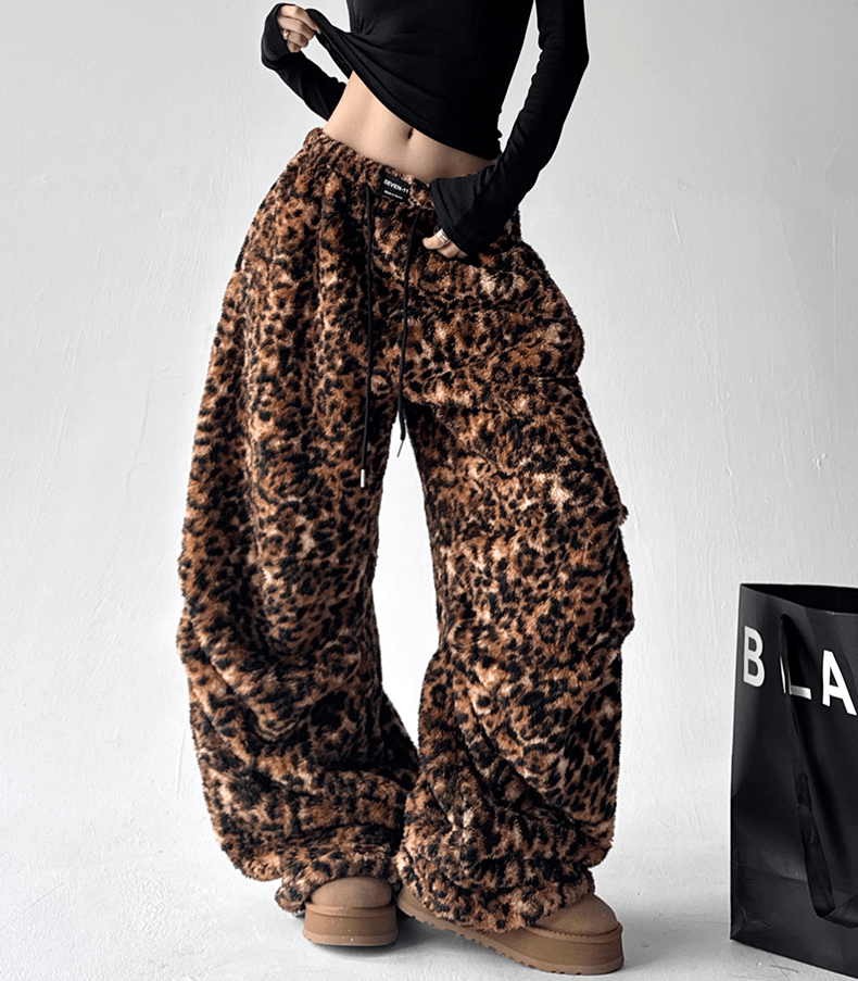 Leopard Print Plush Wide - Leg Pants - COPPING THREADS - CT Select