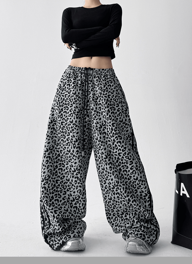 Leopard Print Wide‑Leg Track Pants Main Image